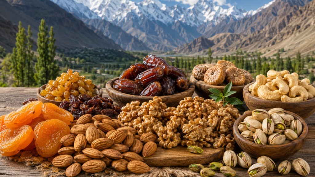 Assortment of almonds, walnuts, pistachios and dried fruits for everyday snacking"