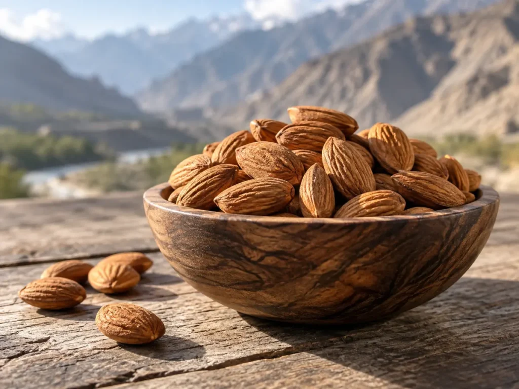 Raw almonds stored in a sealed glass jar on a pantry shelf