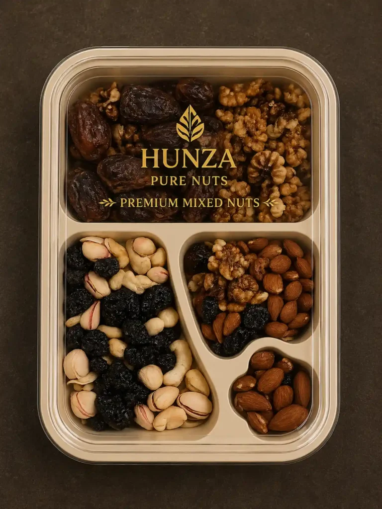 Healthy dry fruit snack box with nuts and dried fruits
